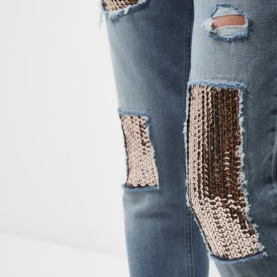 Petite sequin Alannah relaxed skinny jeans